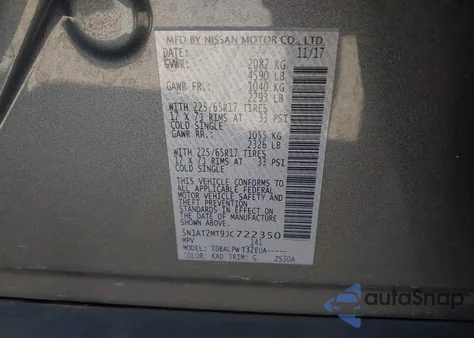 2018 Nissan Rogue S z USA, uszkodzony, nr VIN 5N1AT2MT9JC722350